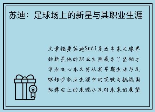 苏迪：足球场上的新星与其职业生涯