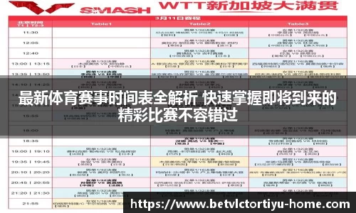 最新体育赛事时间表全解析 快速掌握即将到来的精彩比赛不容错过